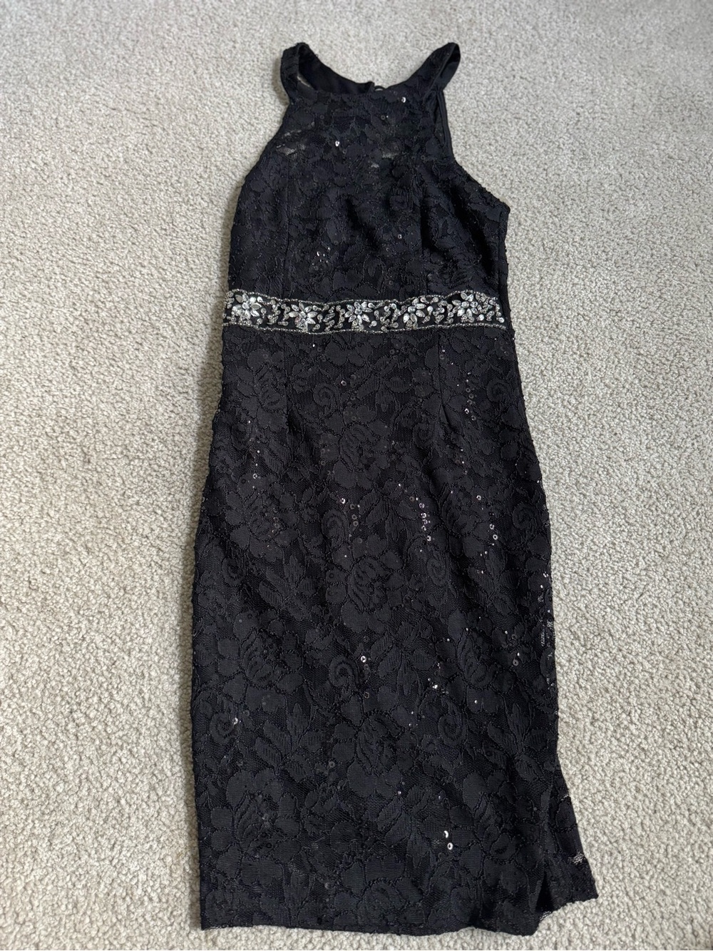 Scala Black Lace Midi Dress with Beaded Waist party prom Y2k